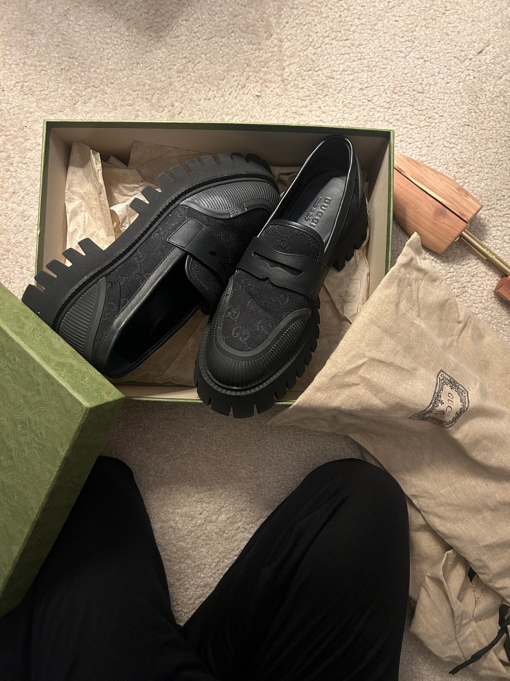Gucci Black Suede Chunky Lug Sole Loafers